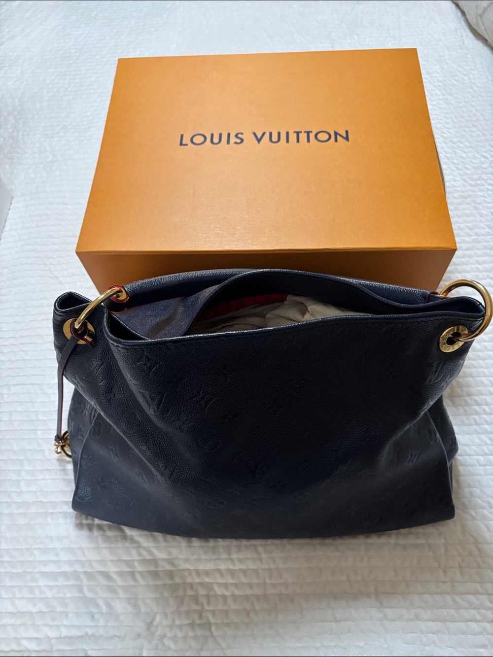 Louis Vuitton Navy Monogram Empreinte Shoulder Bag with Gold Hardware